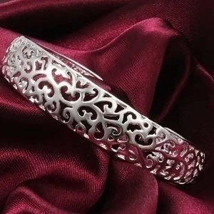 STERLING CLAD OPEN FILIGREE OPEN BACK BANGLE BRACELET 42